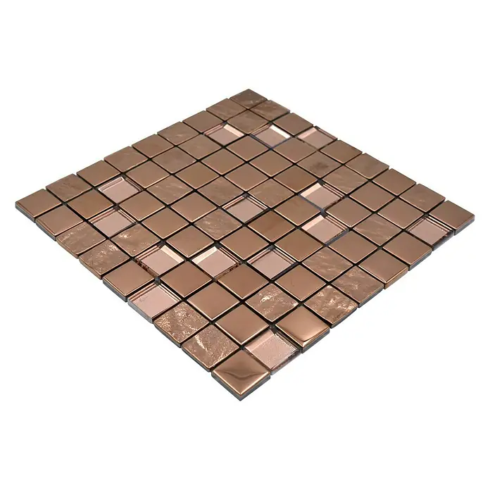 Mosaikfliese Quadrat Crystal XCM 32BR1 - 30 x 30 cm, Bronze, Glänzend - Diagonale Ansicht