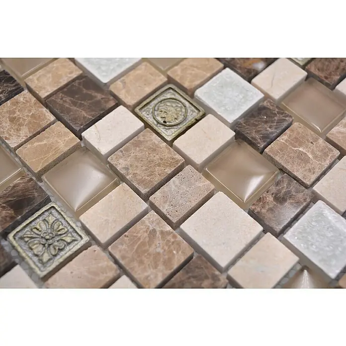 Mosaikfliese Crystal Mix XNM DF2 - 29,8 x 30,4 cm, Beige/Braun, Glänzend - Detailaufnahme