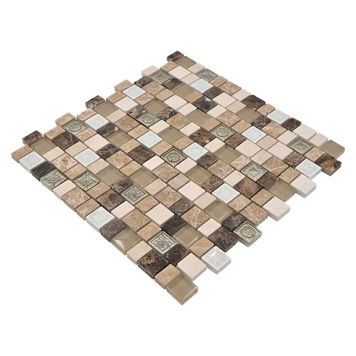 Mosaikfliese Crystal Mix XNM DF2 - 29,8 x 30,4 cm, Beige/Braun, Glänzend - Diagonale Ansicht