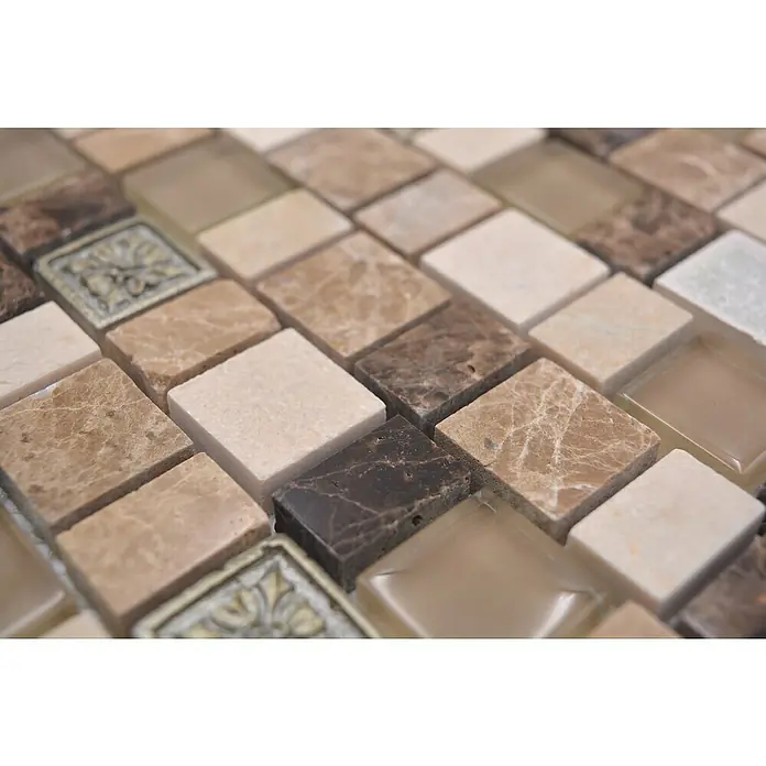 Mosaikfliese Crystal Mix XNM DF2 - 29,8 x 30,4 cm, Beige/Braun, Glänzend - Detailaufnahme