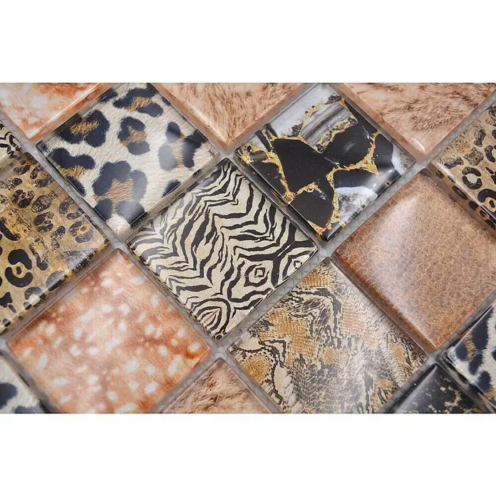 Mosaikfliese Wildlife - 29,8 x 29,8 cm, Braun, Glänzend - Detailaufnahme