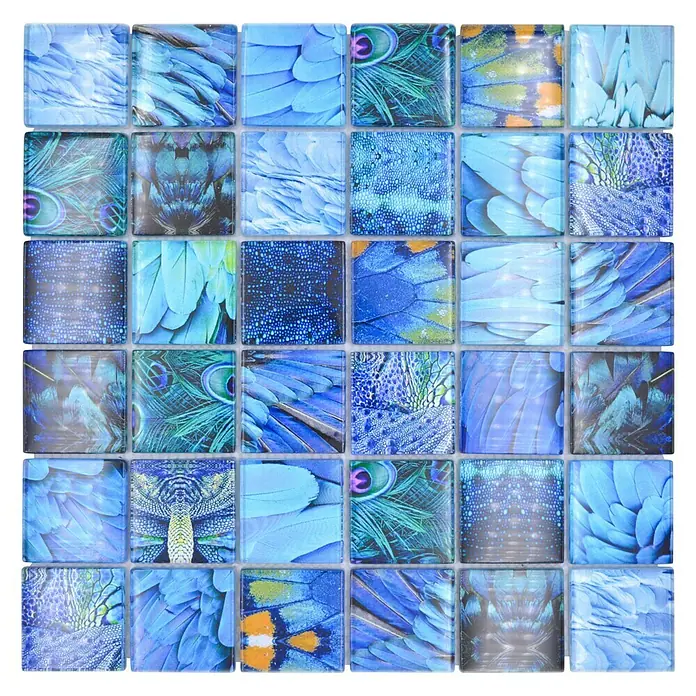 Mosaikfliese Wildlife - 29,8 x 29,8 cm, Blau, Glänzend - Draufsicht