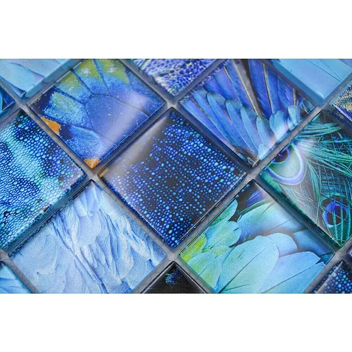 Mosaikfliese Wildlife - 29,8 x 29,8 cm, Blau, Glänzend - Detailaufnahme