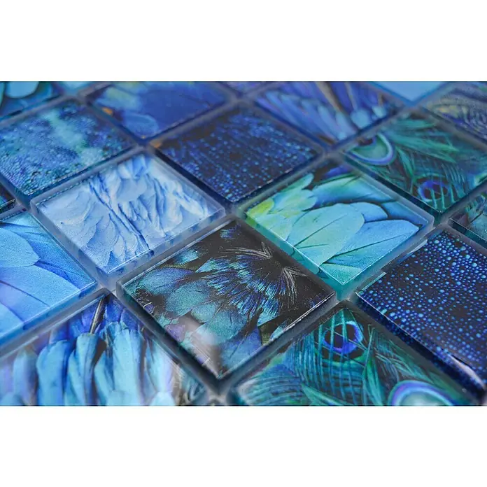 Mozaïektegel Vierkant Crystal Wildlife XCM WL78 - 29,8 x 29,8 cm, Blauw, Glanzend - Close-up