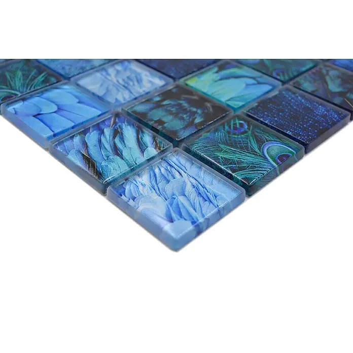 Mosaikfliese Wildlife - 29,8 x 29,8 cm, Blau, Glänzend - Detailaufnahme