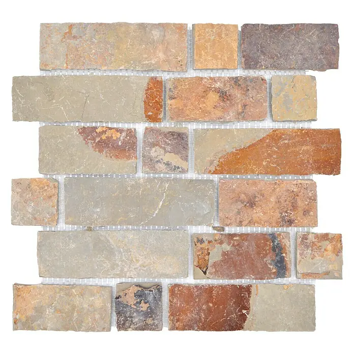 Mosaikfliese Brick Split Face - 30,5 x 30,5 cm, Mehrfarbig, Matt - Draufsicht