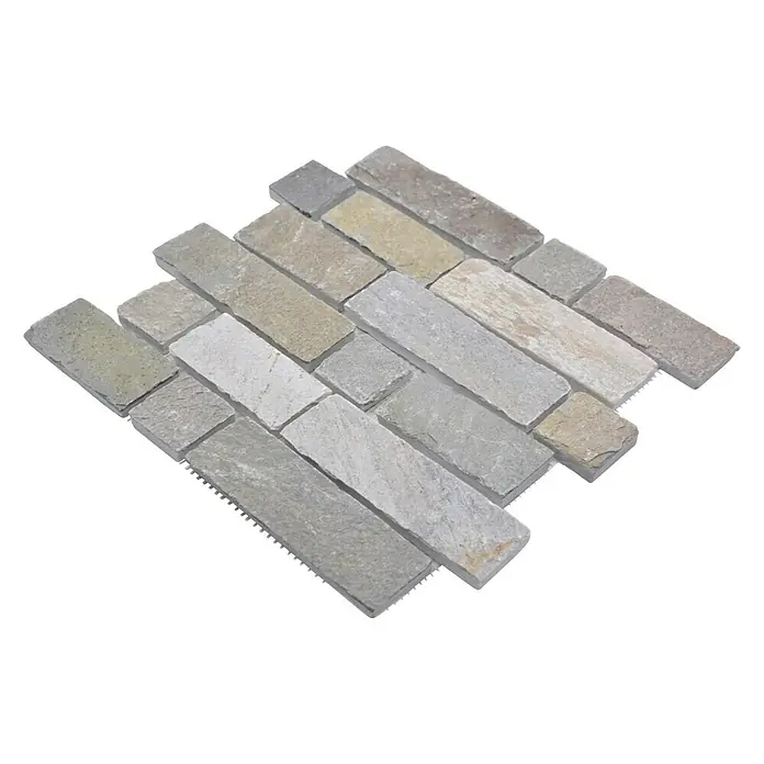 Mosaikfliese Brick Split Face - 30,5 x 30,5 cm, Beige, Matt - Diagonale Ansicht