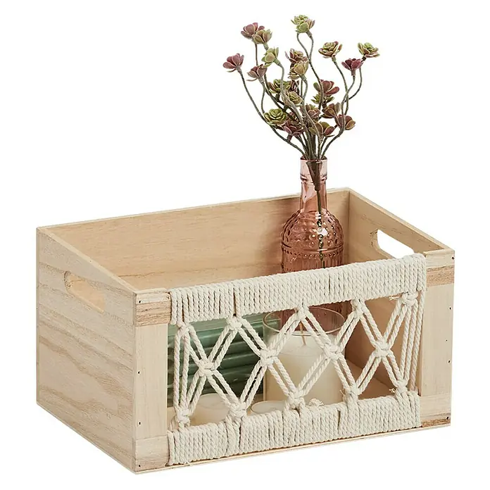 Zeller Present Aufbewahrungsbox Boho S - L x B x H: 300 x 200 x 160 mm, Holz, Natur - Diagonale Ansicht