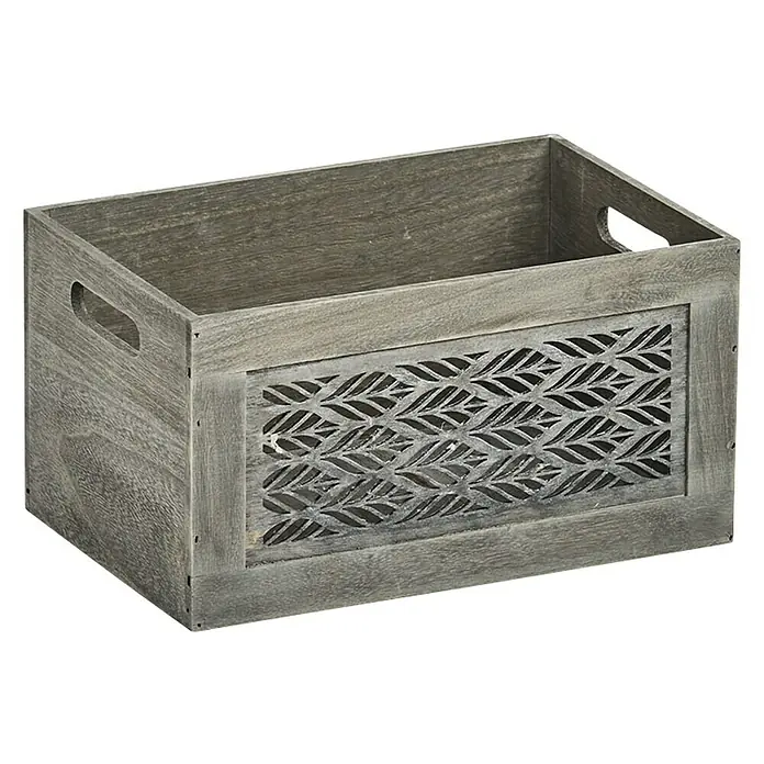 Zeller Present Aufbewahrungsbox Leaves S - L x B x H: 300 x 200 x 160 mm, Holz, Grau - Diagonale Ansicht