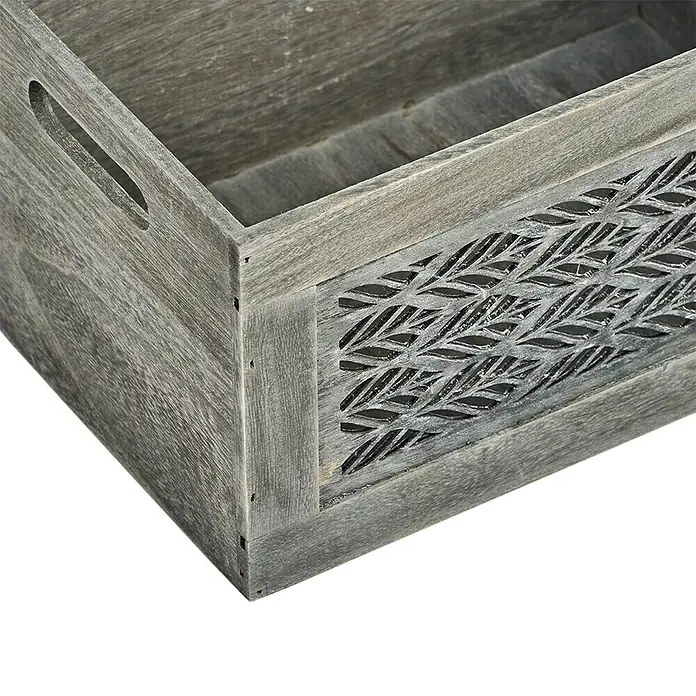 Zeller Present Aufbewahrungsbox Leaves S - L x B x H: 300 x 200 x 160 mm, Holz, Grau - Detailaufnahme