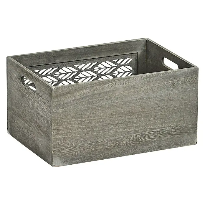 Zeller Present Aufbewahrungsbox Leaves S - L x B x H: 300 x 200 x 160 mm, Holz, Grau - Diagonale Ansicht
