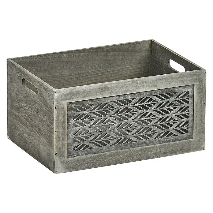 Zeller Present Aufbewahrungsbox Leaves L - L x B x H: 350 x 250 x 180 mm, Holz, Grau - Diagonale Ansicht