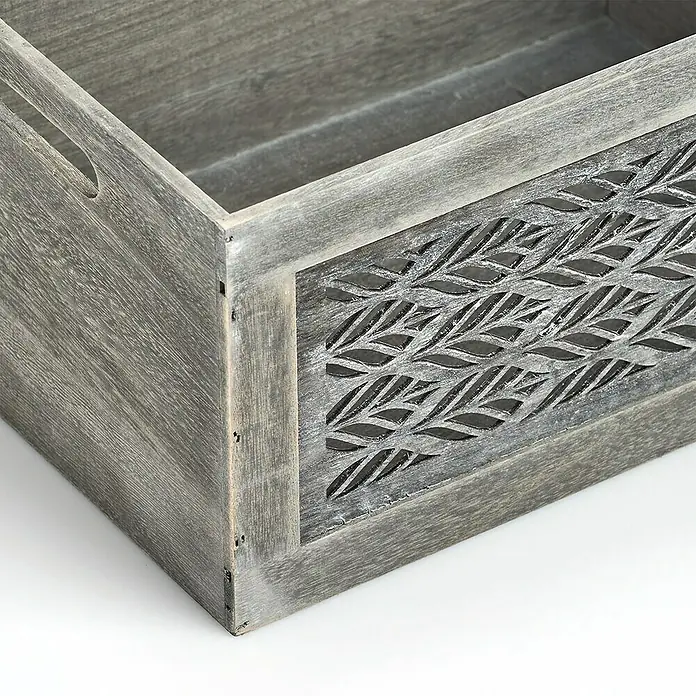 Zeller Present Aufbewahrungsbox Leaves L - L x B x H: 350 x 250 x 180 mm, Holz, Grau - Detailaufnahme