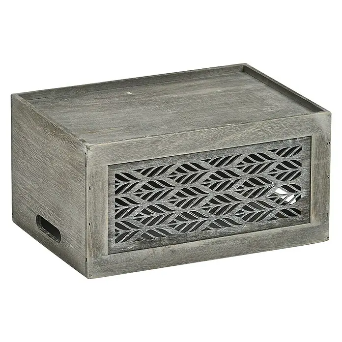 Zeller Present Aufbewahrungsbox Leaves L - L x B x H: 350 x 250 x 180 mm, Holz, Grau - Diagonale Ansicht