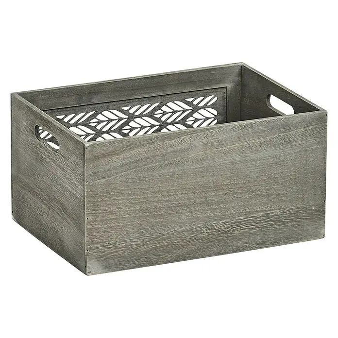Zeller Present Aufbewahrungsbox Leaves L - L x B x H: 350 x 250 x 180 mm, Holz, Grau - Diagonale Ansicht