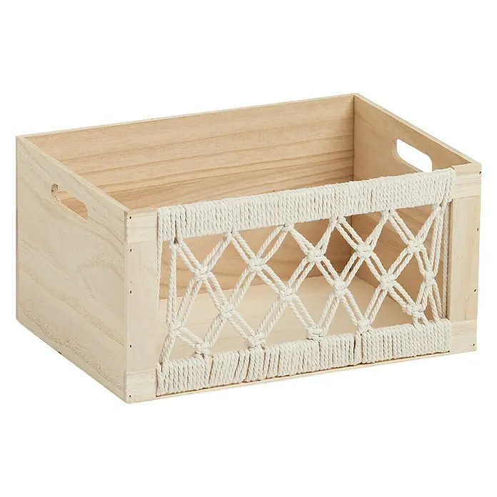 Zeller Present Aufbewahrungsbox Boho L - L x B x H: 350 x 250 x 180 mm, Holz, Natur - Diagonale Ansicht