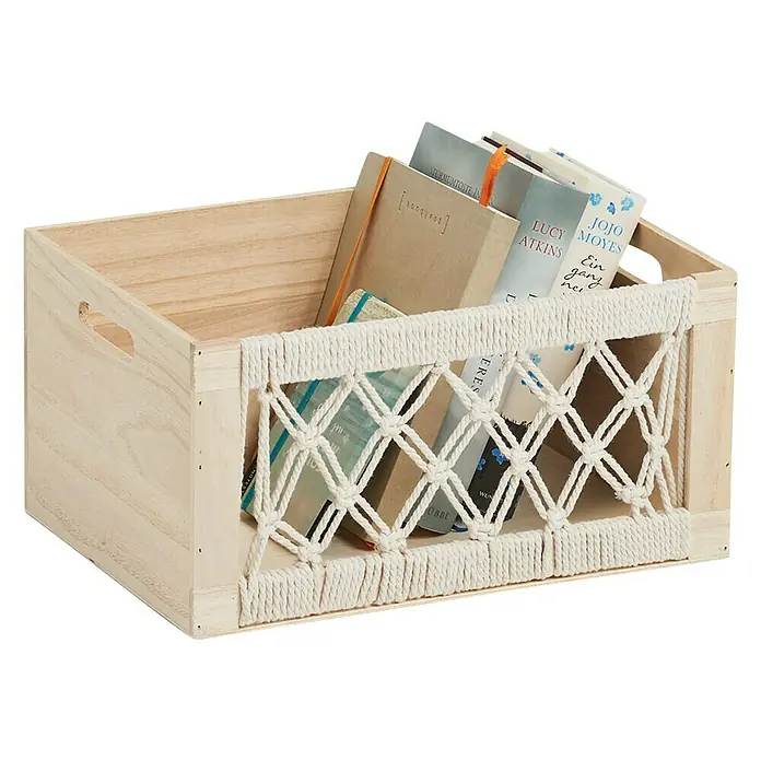 Zeller Present Aufbewahrungsbox Boho L - L x B x H: 350 x 250 x 180 mm, Holz, Natur - Diagonale Ansicht