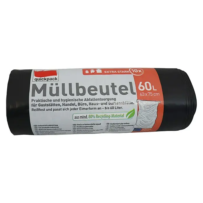 Quickpack Müllbeutel - 60 l, 10 Stk., Grau - Vorderansicht