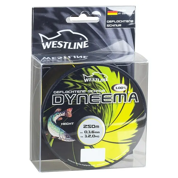Westline Visdraad Dyneema - Ø x l: 0,16 mm x 250 m, Geel, Draagvermogen: 12 kg - Diagonaal zicht