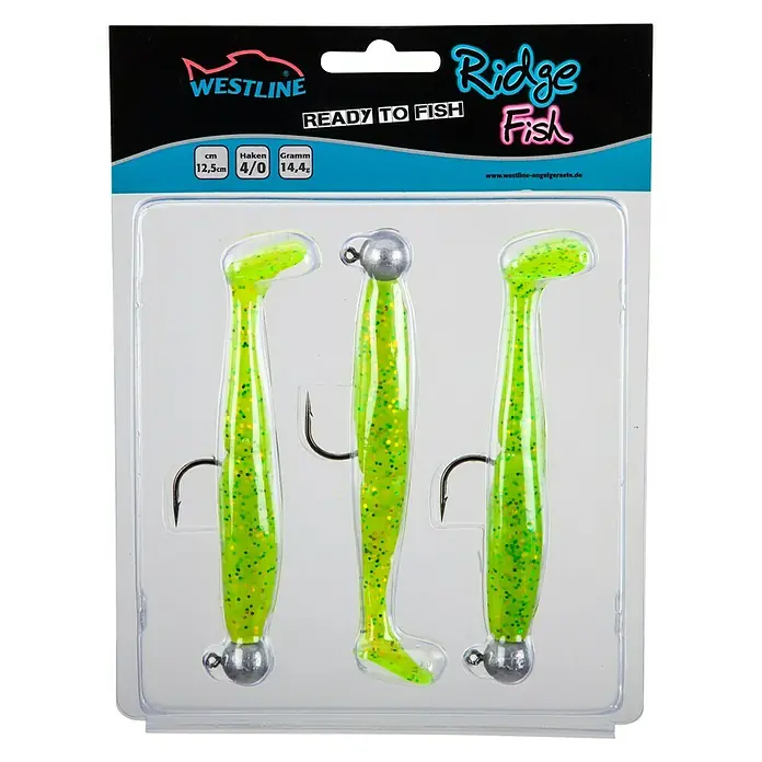 Westline Gummifisch-Set Ridge Fish - Grün, 100 g, Länge: 12,5 cm, 3 Stk. - Ansicht von oben