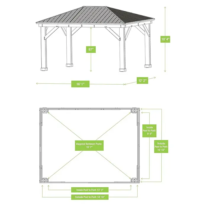 Westmann Pavillon Devon 12x16 - L x B: 490 x 371 cm, Grau - Skizze