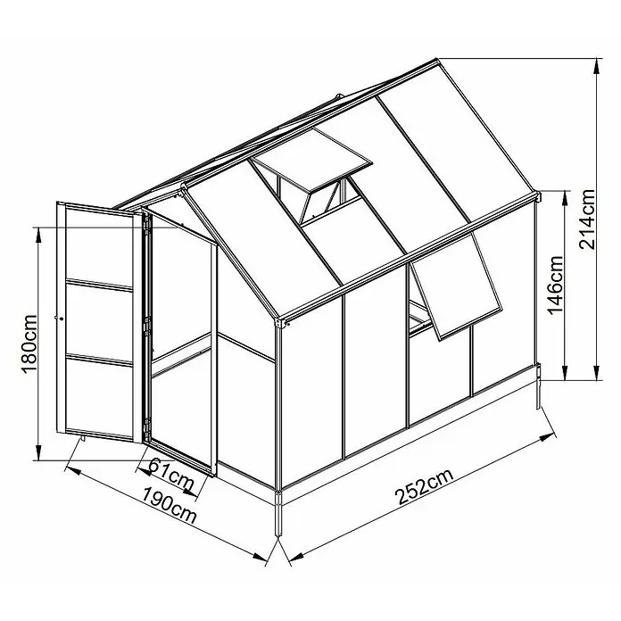 Westmann Gewächshaus - 252 x 190 x 214 cm, Weiß - Skizze