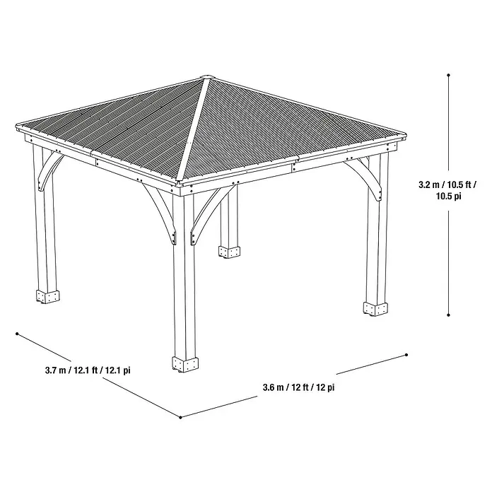Westmann Pavillon Devon 12 x 12 - L x B x H: 366 x 366 x 320 cm, Natur, Holz - Skizze