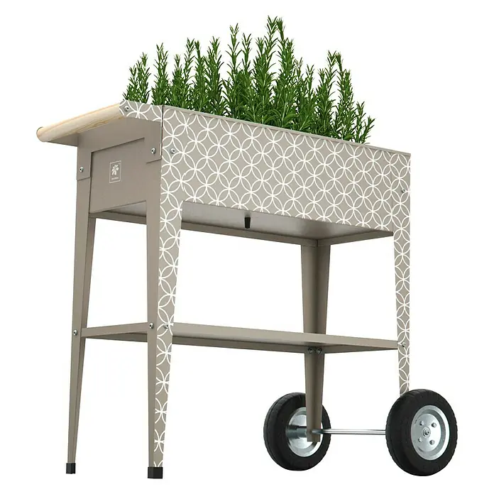 Herstera_Garden Kräuterhochbeet Barcelona - L x B x H: 85 x 50 x 80 cm, Taupe - Diagonale Ansicht