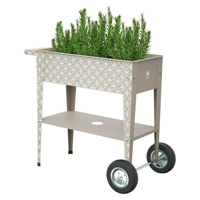Herstera_Garden Kräuterhochbeet Barcelona - L x B x H: 85 x 50 x 80 cm, Taupe - Diagonale Ansicht
