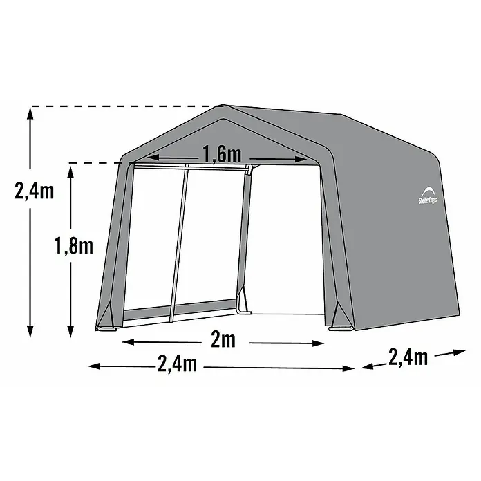 ShelterLogic Gerätehaus - Außenbreite inkl. Dachüberstand: 246 cm, Außentiefe inkl. Dachüberstand: 244 cm, Grau - Skizze