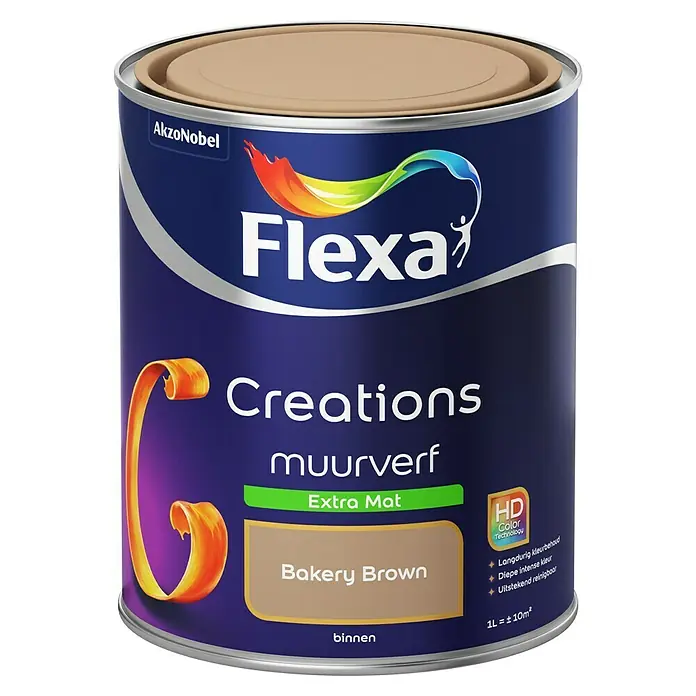 Flexa Creations Muurverf Extra Mat Bakery Brown - Bakery Brown, 1 l, Mat - Vooraanzicht