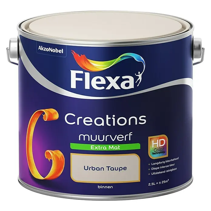 Flexa Creations Muurverf Extra Mat Urban Taupe - Urban Taupe, 2,5 l, Mat - Vooraanzicht