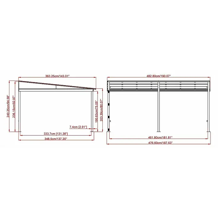 Sojag Terrassenüberdachung St. Barth 12x16 - L x T: 363 x 363 cm, Anthrazit - Skizze