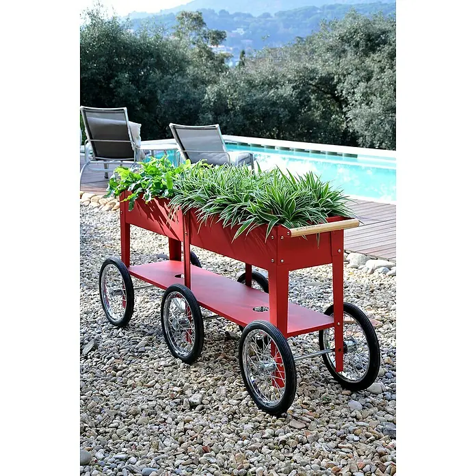 Herstera_Garden Kräuterhochbeet Wheels - L x B x H: 186 x 50 x 80 cm, Rot - Stimmungsaufnahme