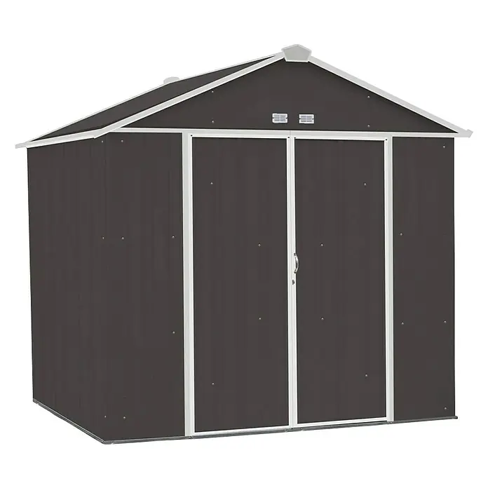 Spacemaker Gerätehaus Ezee 8x7 - 238 cm, 218 cm, Stahl, Grau, Creme - Diagonale Ansicht