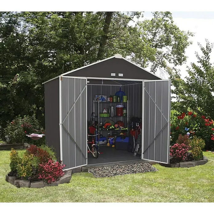 Spacemaker Gerätehaus Ezee 8x7 - 238 cm, 218 cm, Stahl, Grau, Creme - Stimmungsaufnahme