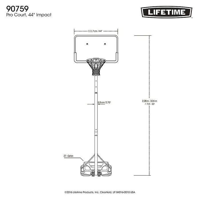 Lifetime Basketballkorb Texas - 76 x 112 x 304 cm - Skizze