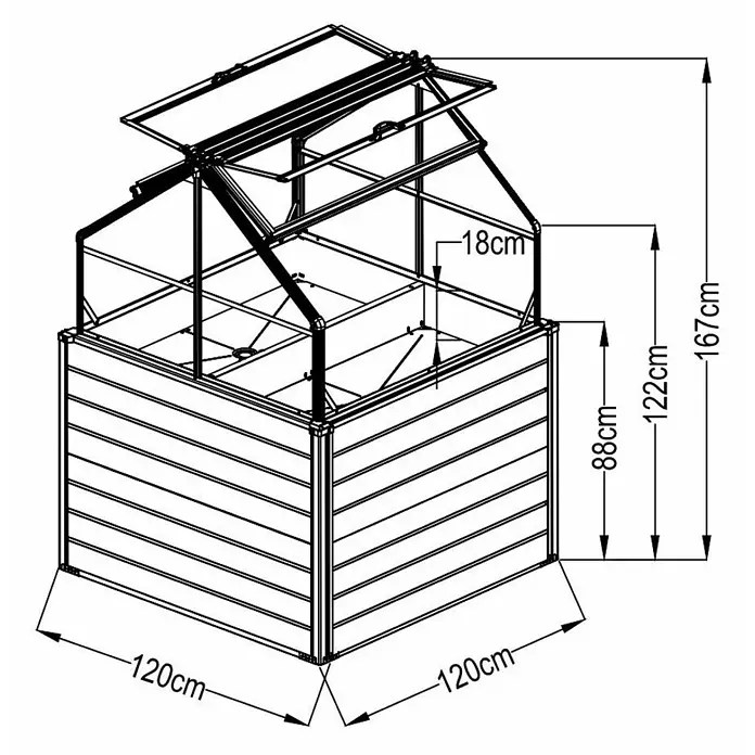 Westmann Hochbeet Store & Grow - 120 x 120 x 169 cm, Metall - Skizze
