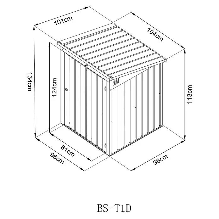 Mülltonnenbox - Geeignet für: 1 Mülltonne, 101 x 104 x 134 cm - Skizze