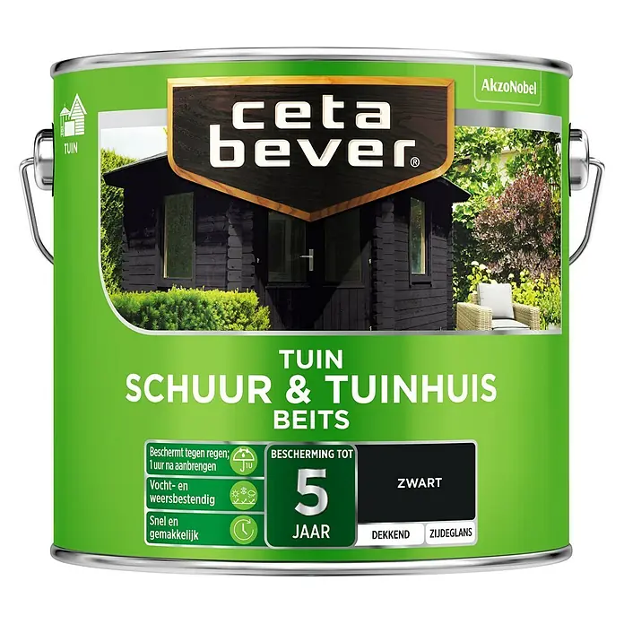 Cetabever Houtbeits Schuur & Tuinhuis Zwart - Zwart, 2,5 l - Vooraanzicht