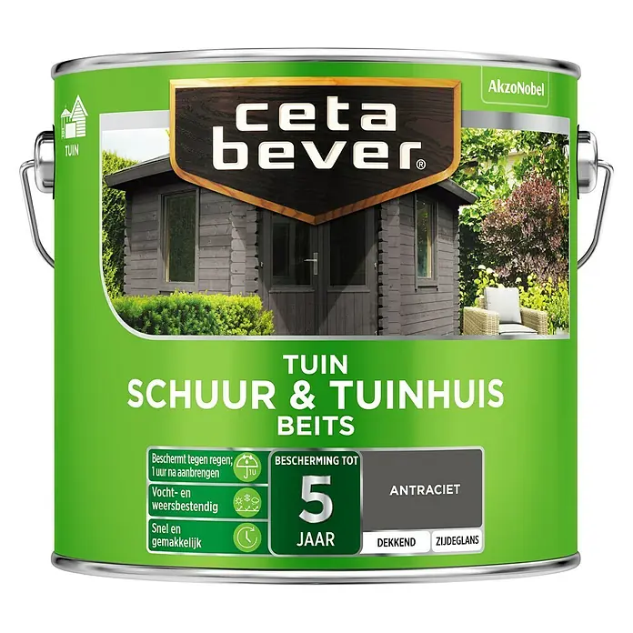 Cetabever Houtbeits Schuur & Tuinhuis Grijs - Antraciet, 2,5 l - Vooraanzicht