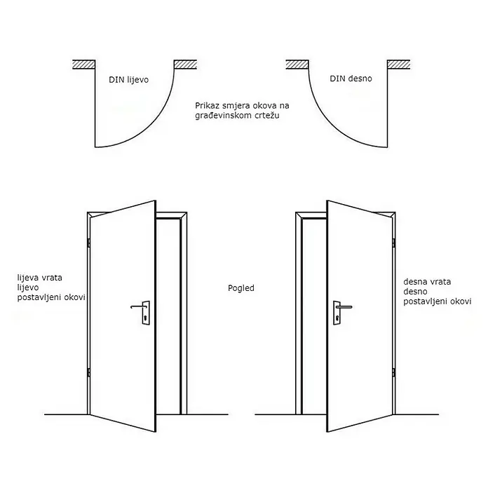 Doornite Sobna vrata - D x Š x V: 39 x 750 x 2.000 mm, DIN lijevo, Bijeli hrast - Skica