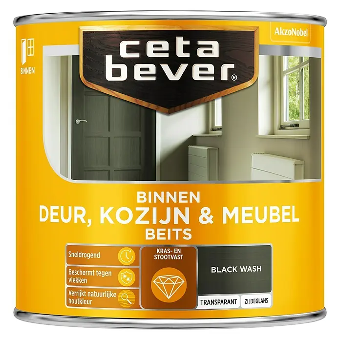 Cetabever Beits voor kozijnen en deuren Transparant AC 0597 Black Wash - Black wash, 250 ml - Vooraanzicht