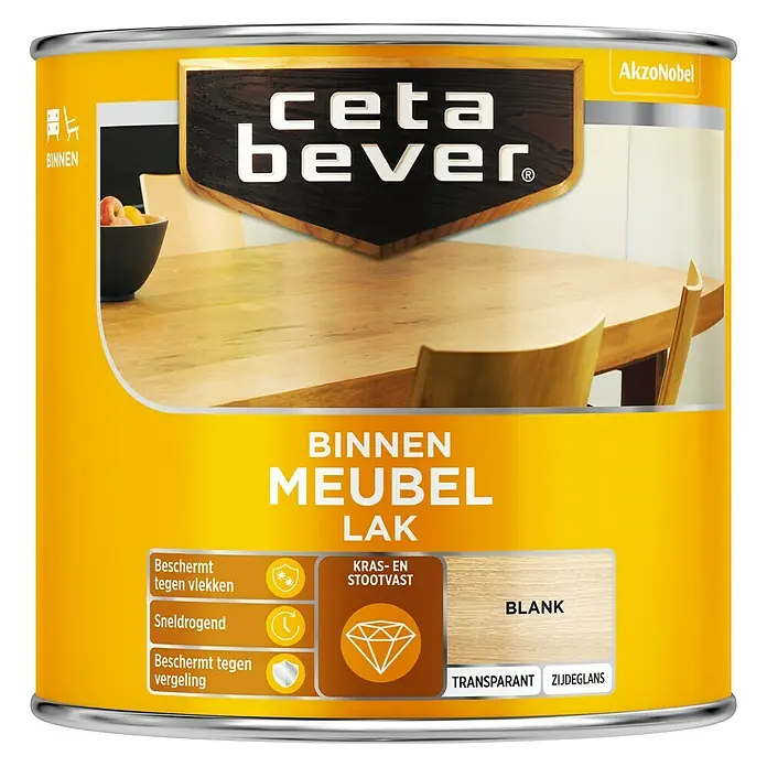 Cetabever Blanke meubellak Zijdeglans Blank - Transparant, 250 ml, Zijdeglans - Vooraanzicht