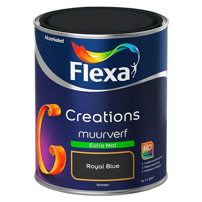 Flexa Creations Muurverf Extra Mat Royal Blue - Royal Blue, 1 l, Mat - Vooraanzicht