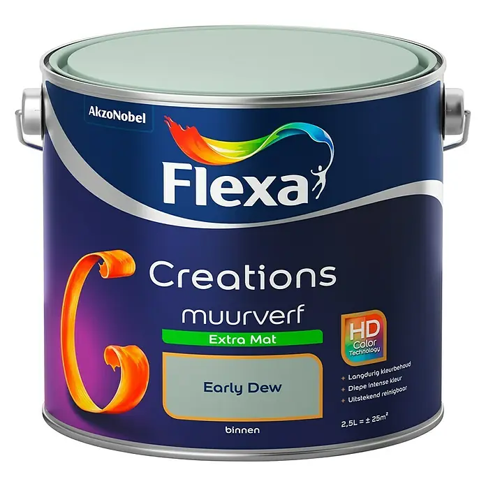 Flexa Creations Muurverf Extra Mat Early Dew - Groen, 2,5 l, Mat - Vooraanzicht