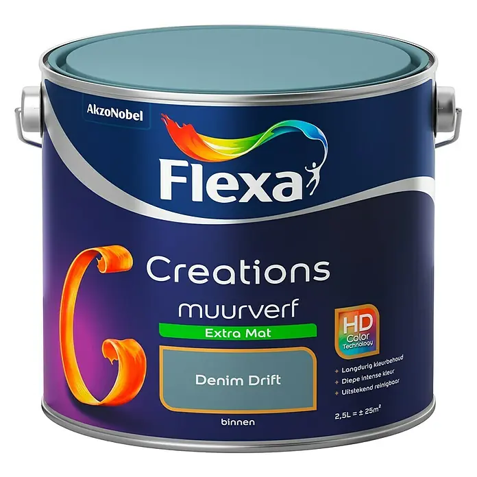 Flexa Creations Muurverf Extra Mat Denim Drift - Denim Drift, 2,5 l, Mat - Vooraanzicht