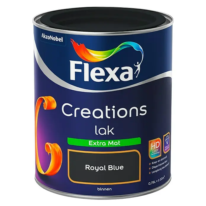 Flexa Creations Lak Extra Mat Royal Blue - Blauw, 750 ml, Mat - Vooraanzicht