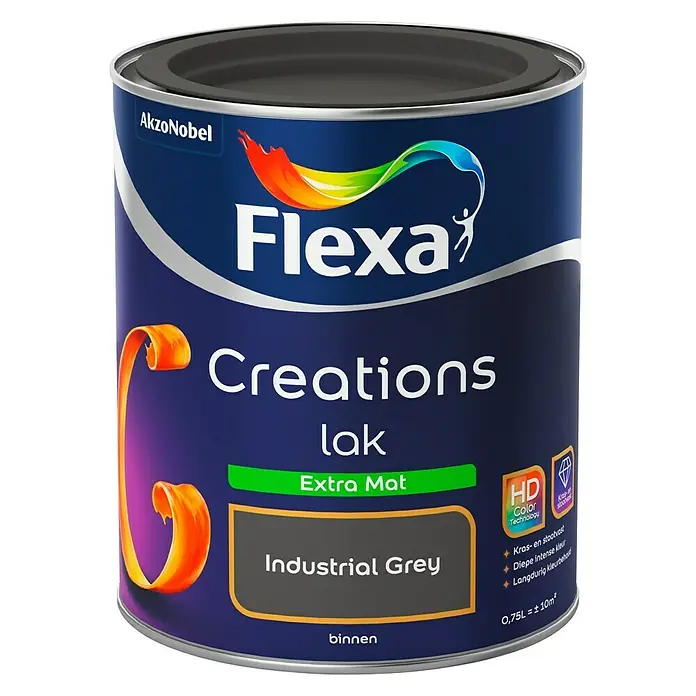 Flexa Creations Lak Extra Mat Industrial Grey - Industrial Grey, 750 ml, Mat - Vooraanzicht