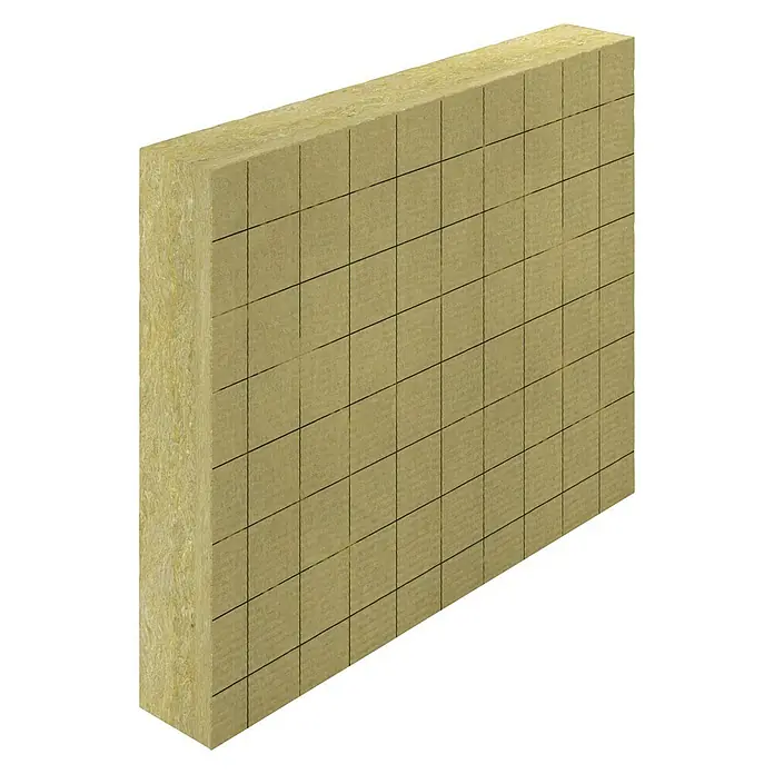 Rockwool Steenwol buitenmuur isolatieplaat - Recyclebaar, Euroklasse: A1, 100 x 80 x 7,5 cm - Diagonaal zicht